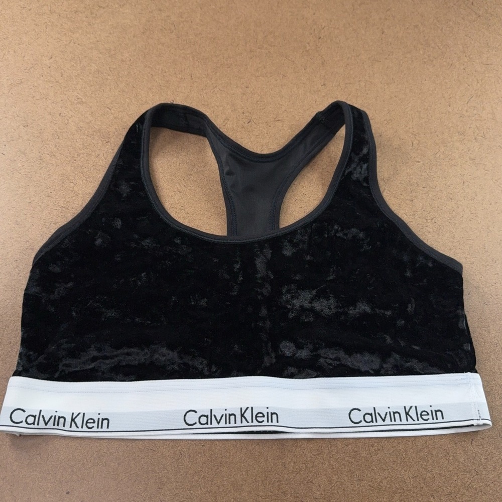 Calvin Klein Womens Size Large Modern Black Cotton Velvet Racerback Bralette New